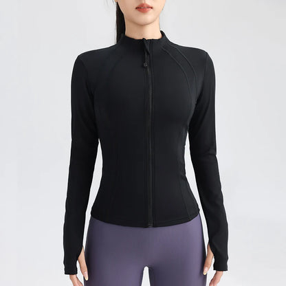 Women's Full Zip Yoga Top Stretch Fit Long Sleeve Round Neck Top Sportswear Jacket