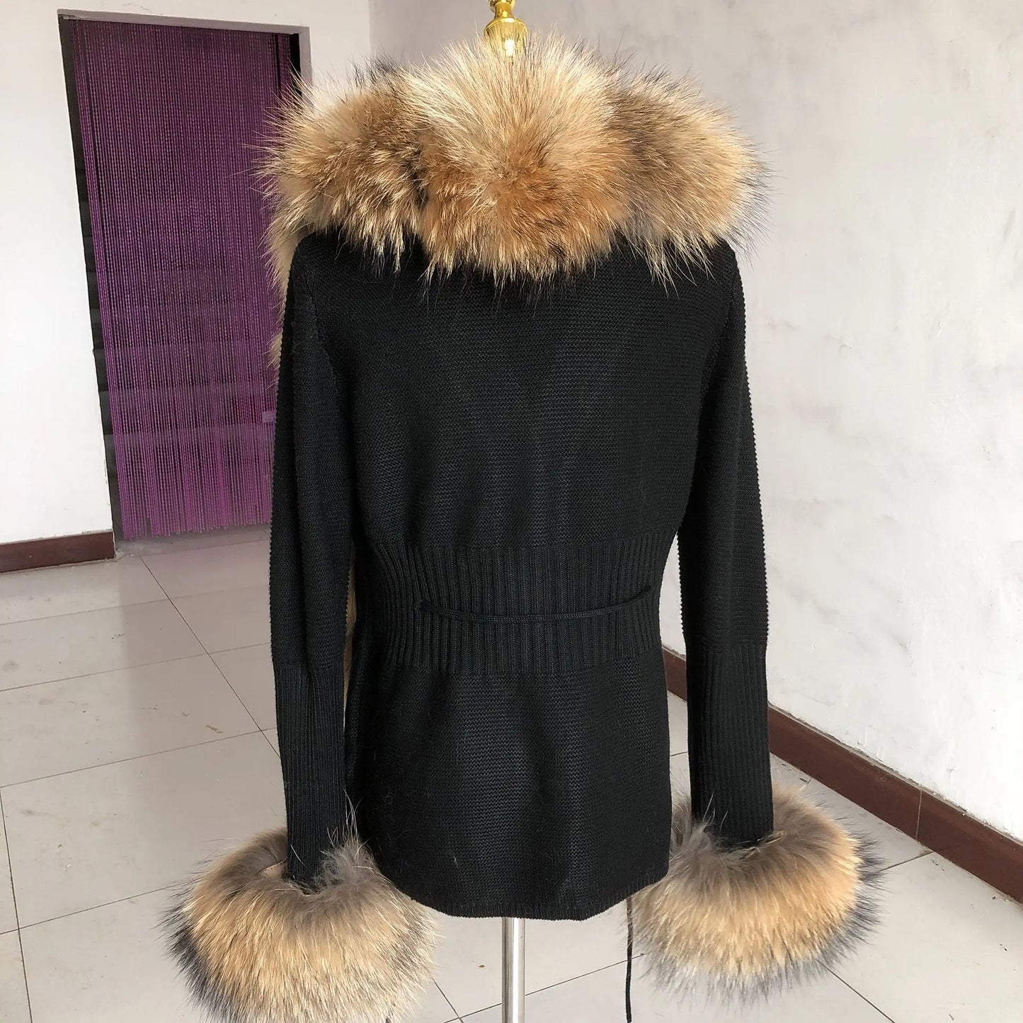 Women's Spring & Autumn Cardigan – Real Fox Fur Collar