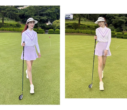 Schlankes Langarm-Golfshirt im koreanischen Stil für Damen