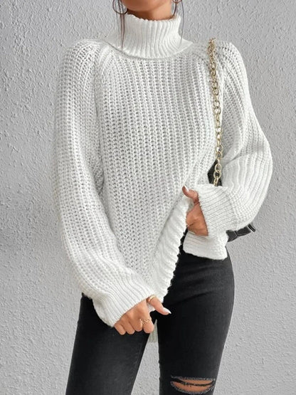 Damen Winter Rollkragen Übergroßer Strickpullover