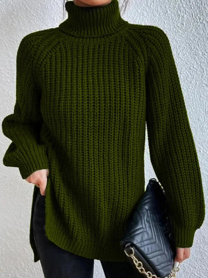 Damen Winter Rollkragen Übergroßer Strickpullover