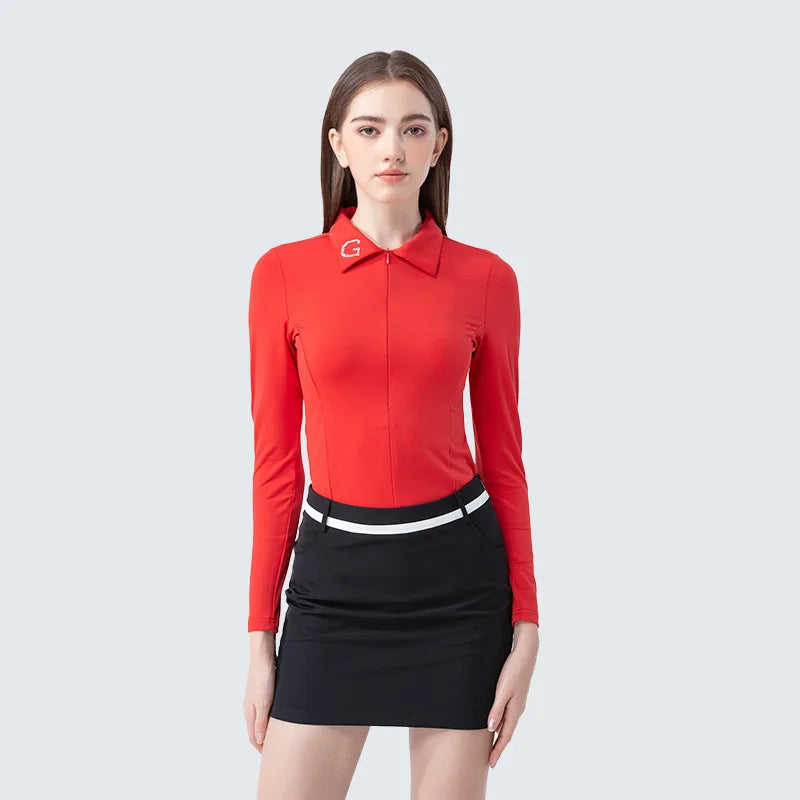 Women's Golf Clothing - Long Sleeve Polo Shirt and Fringe Skirt