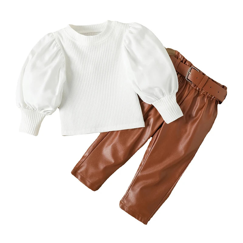 Baby Girl's 2pcs Ribbed Top Jeans Set