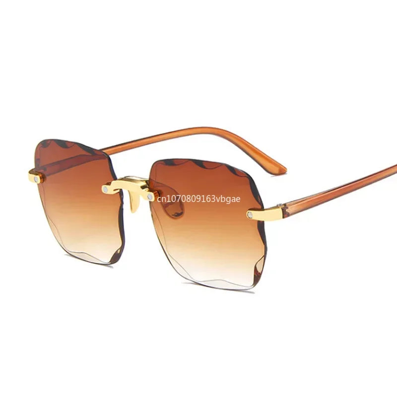 Randlose, quadratische Designer-Sonnenbrille für Damen