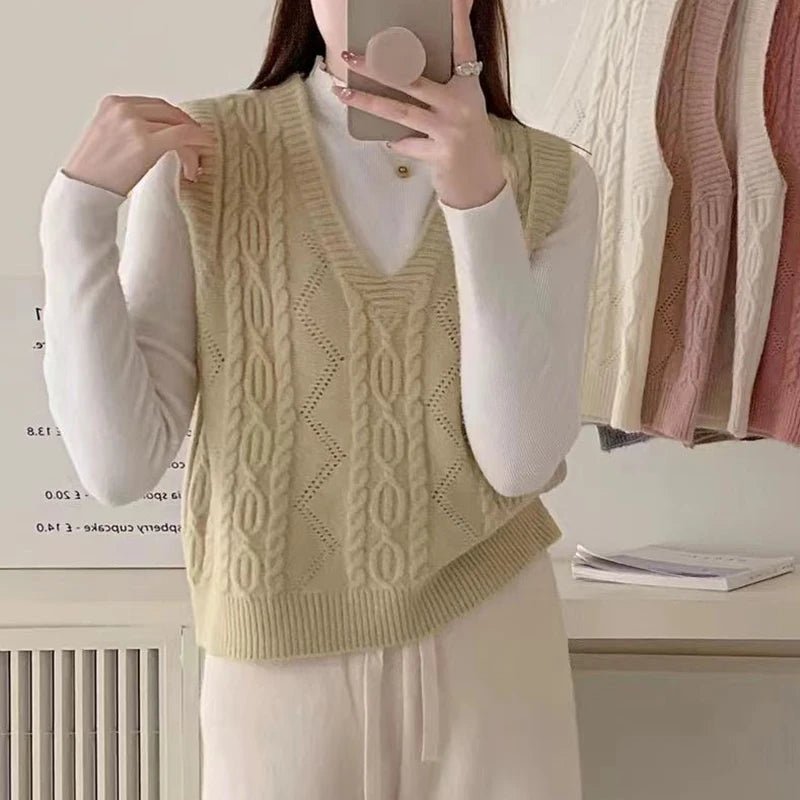 Gilet en tricot à col en V Preppy pour femme