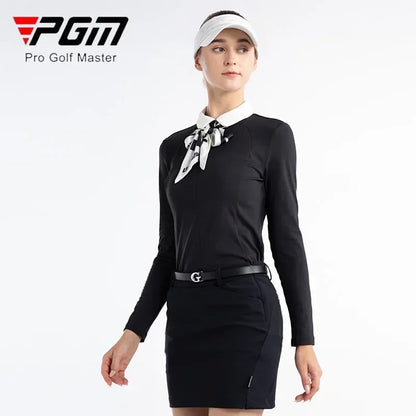 T-shirt de golf pour femmes – Polo à fermeture éclair avec écharpe en soie, chemise décontractée à manches longues