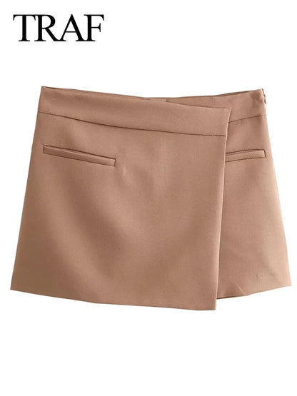 TRAF Jupe-short asymétrique taille haute pour femme