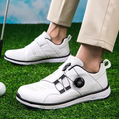 Waterproof Leather Golf Shoes - Knob Quick Lacing