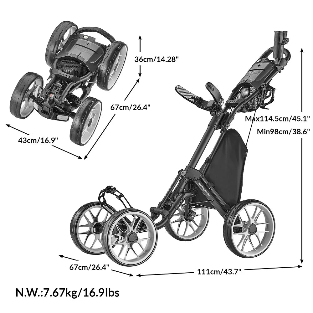 CaddyTek Lightweight 4-Wheel Golf Push Cart