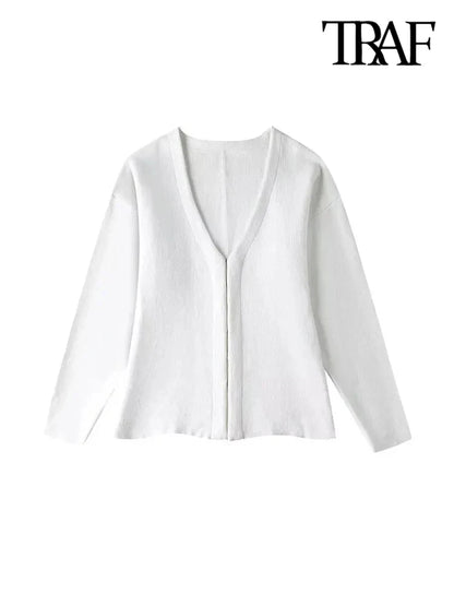 Cardigan en tricot ajusté chic à col en V pour femme