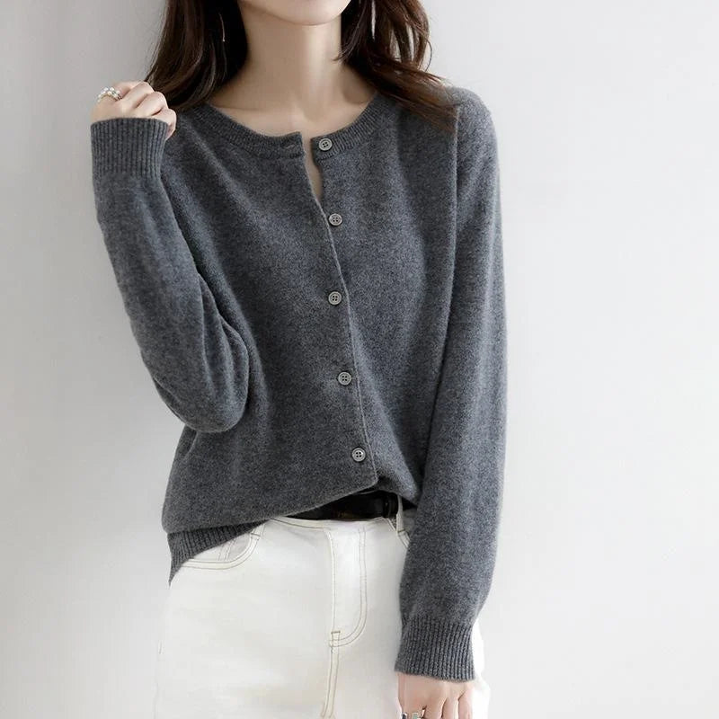 Cardigan en laine à col rond pour femme Cozy Elegance