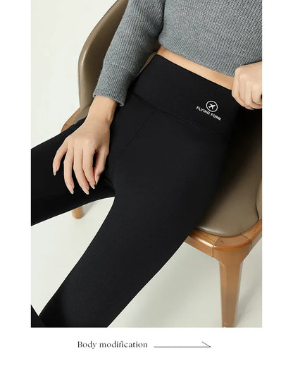 Leggings d'hiver en velours rose et peau de requin pour femmes