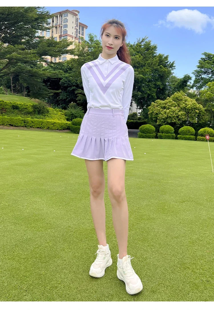 Schlankes Langarm-Golfshirt im koreanischen Stil für Damen