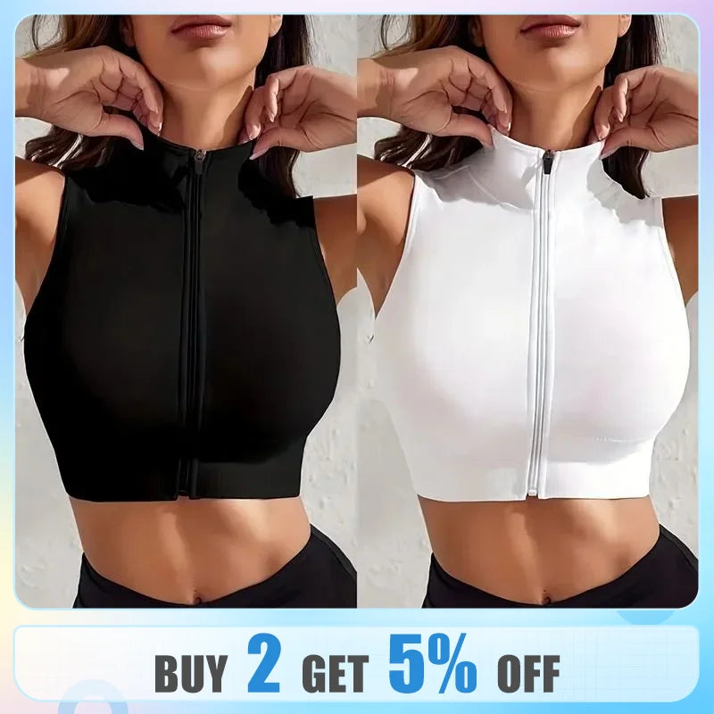 Close-Fitting Sexy 2-Piece Set with Zipper Vest