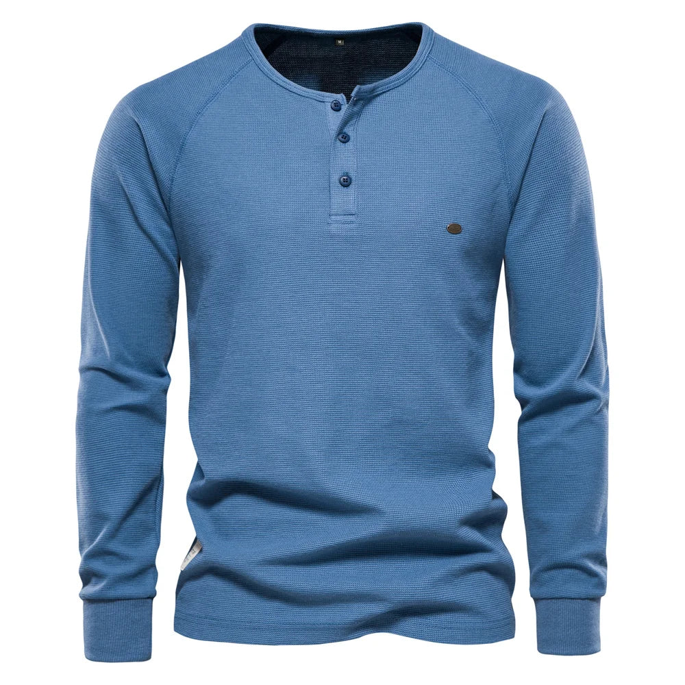 Henley gaufré de couleur unie d'automne pour hommes