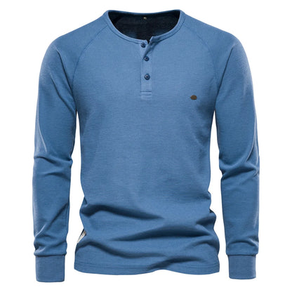 Men's Autumn Solid Color Waffle Henley