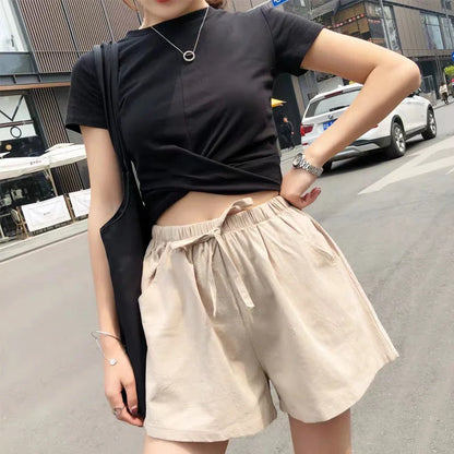 High Waisted Black Ladies Short - Women Shorts