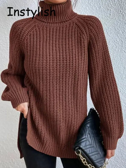 Damen Winter Rollkragen Übergroßer Strickpullover