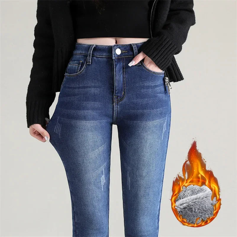 Winter-Thermo-Plüsch-Stretch-Skinny-Jeans für Damen