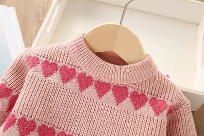 Western-Style Heart-Shaped Sweater & Skirt Set for Girls