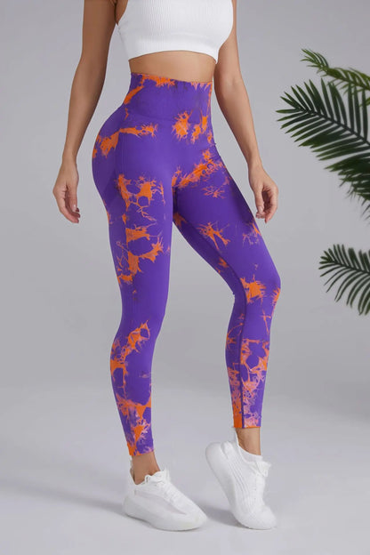 Pantalon de yoga pêche sans couture - Tie Dye bicolore