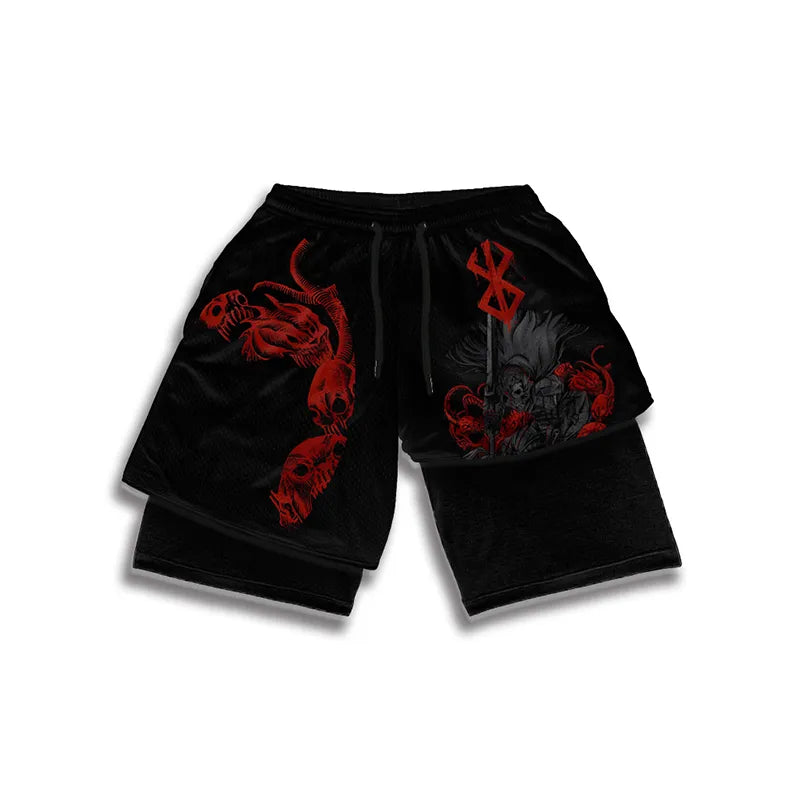 Berserk Print 2-in-1 Gym Shorts for Men