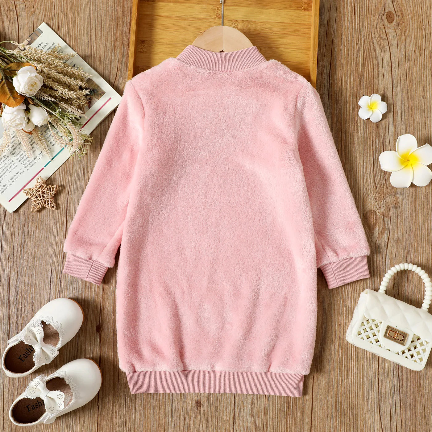 Long-sleeve Pink Sweatshirt Dress for girls