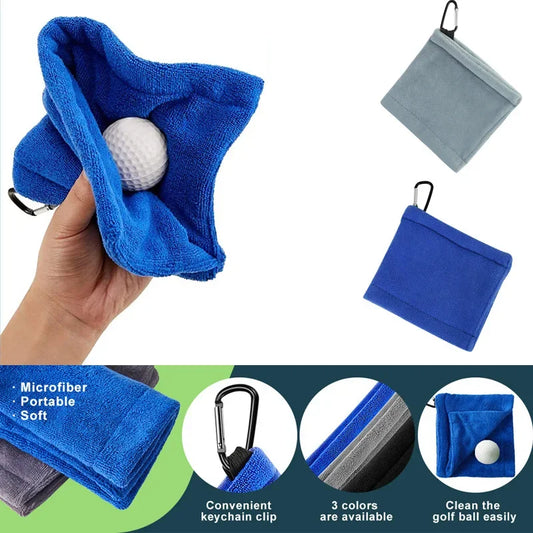 Square Golf Ball Cleaning Towel with Carabiner Hook - Microfiber - Water Absorption