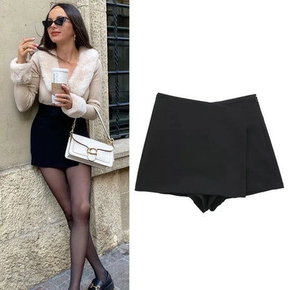 TRAF Jupe courte asymétrique taille haute pour femme