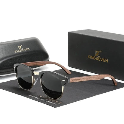 Unisex UV400 Protection Semi-Rimless Retro Wooden Sunglasses