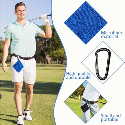 Square Golf Ball Cleaning Towel with Carabiner Hook - Microfiber - Water Absorption