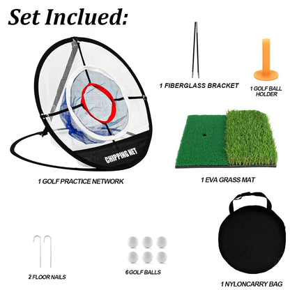 Pop-Up Golf Chipping Net with Hitting Mat - Portable Swing Trainer