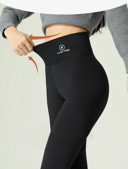 Leggings d'hiver en velours rose et peau de requin pour femmes