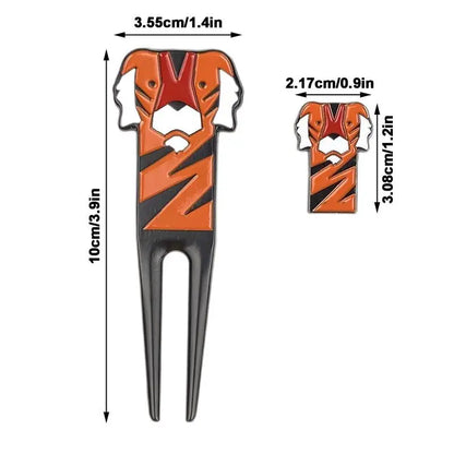 Divot-Reparaturwerkzeug mit Cartoon-Tiger und Ballmarker, kratzfestes Design