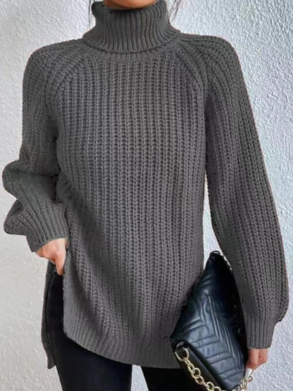 Damen Winter Rollkragen Übergroßer Strickpullover