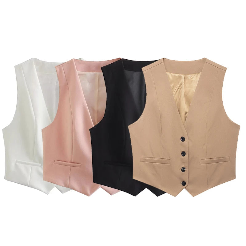 Vintage Solid Single-Breasted Waistcoat for Women