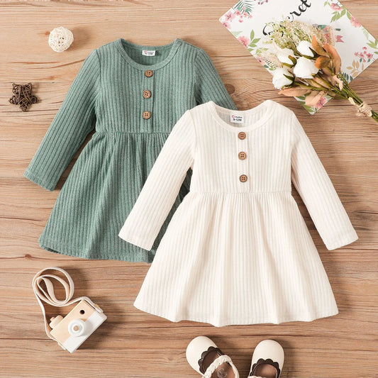 Baby Girl's  Solid Rib Knit Long-sleeve Dress