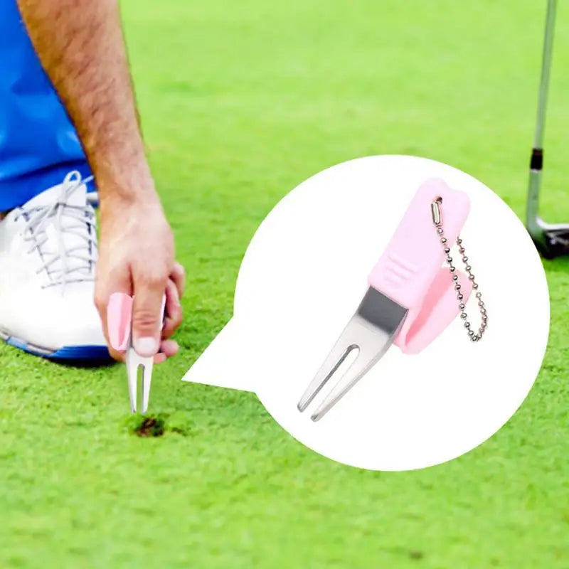 Tragbares Golf-Divot-Werkzeug aus Metall mit Ballmarker und Gabel