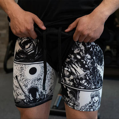 Berserk Print 2-in-1 Gym Shorts for Men