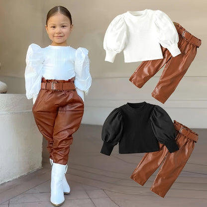 Baby Girl's 2pcs Ribbed Top Jeans Set