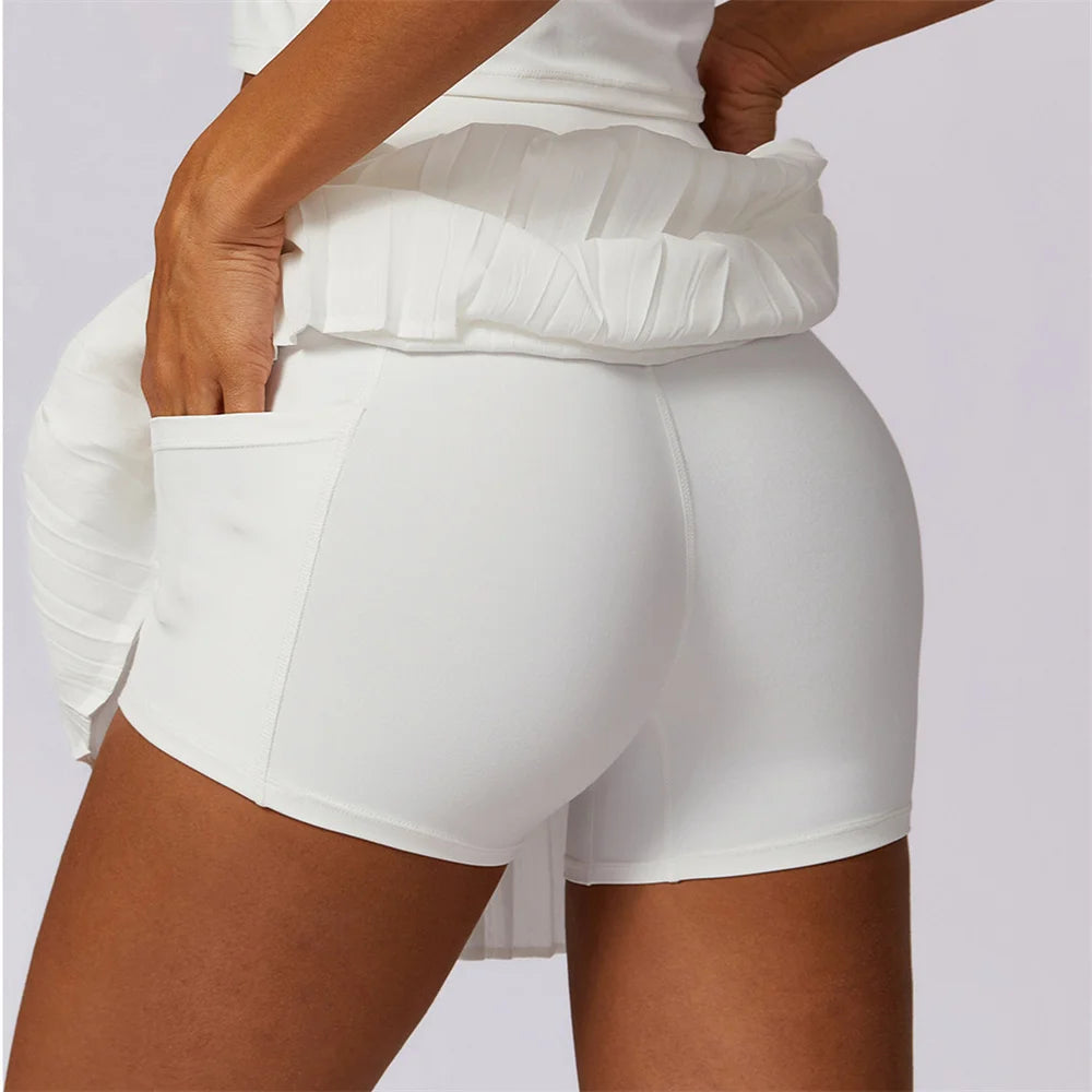 Women's Chiffon Pleated Tennis Skirt with Pocket Anti-Shorts