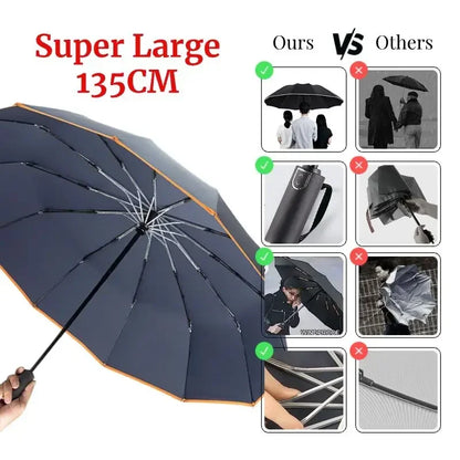 Super Large 135CM Windproof Fully Automatic Folding Umbrella