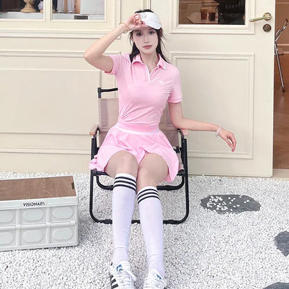 Women's Pink Golf Set - Polo Shirt and Skirt