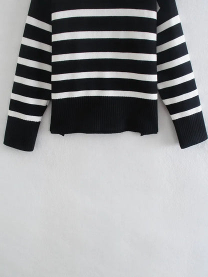 Winter Striped Turtleneck Sweater - Women's Streetwear