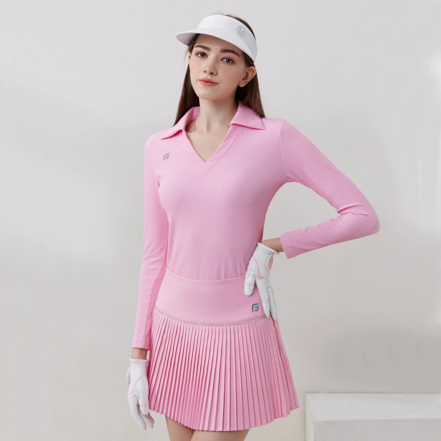 Chemise de Golf Femme - Manches Longues, Col V,