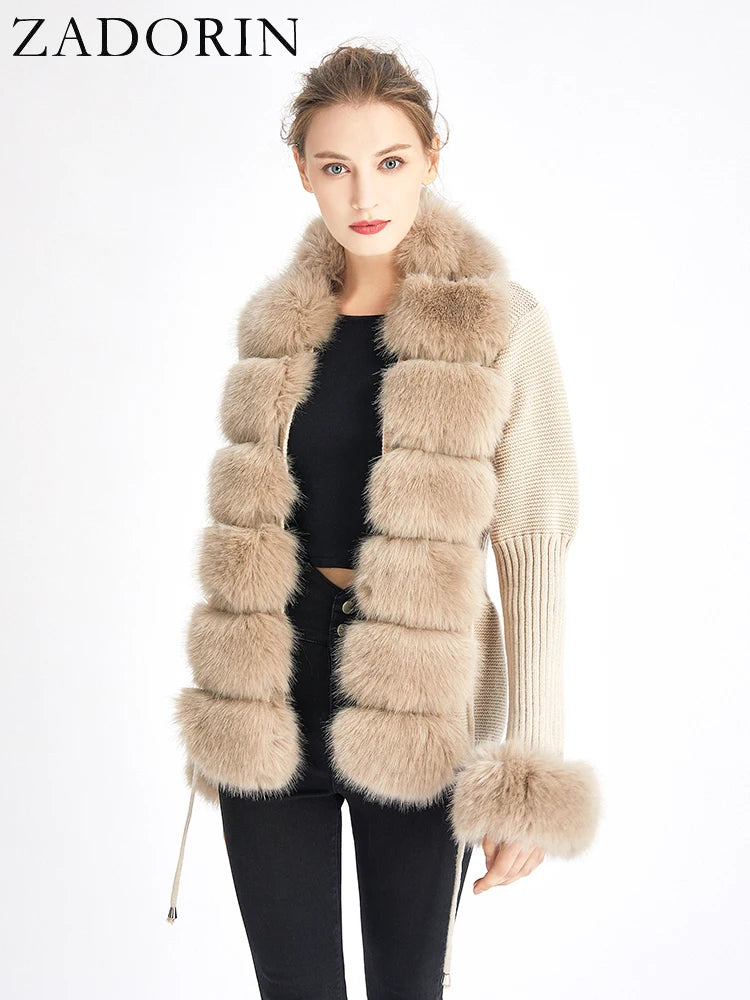 Fall Winter Faux Fur Coat – Luxury Knitted Sweater