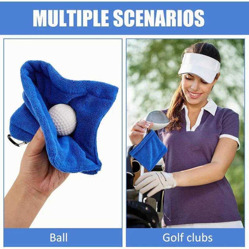 Square Golf Ball Cleaning Towel with Carabiner Hook - Microfiber - Water Absorption