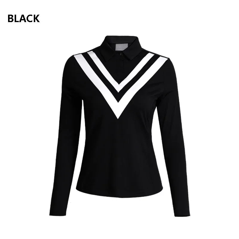 Korean Style Slim Long-Sleeve Golf Shirt for Women