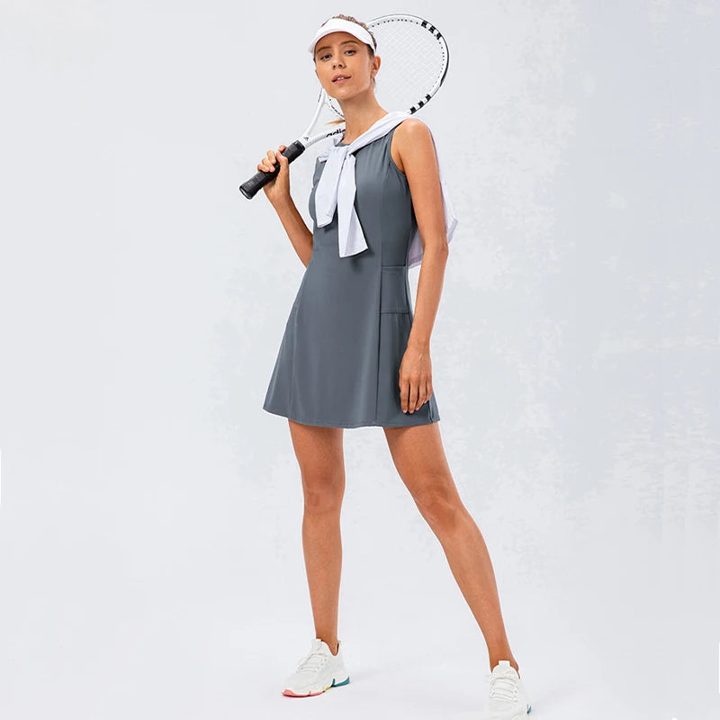 Womens Tennis Dress with Shorts & Pockets