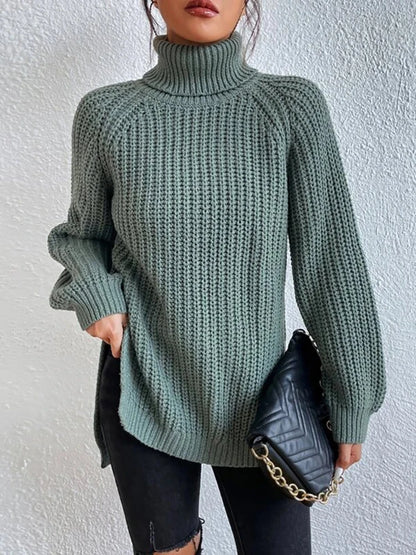 Damen Winter Rollkragen Übergroßer Strickpullover